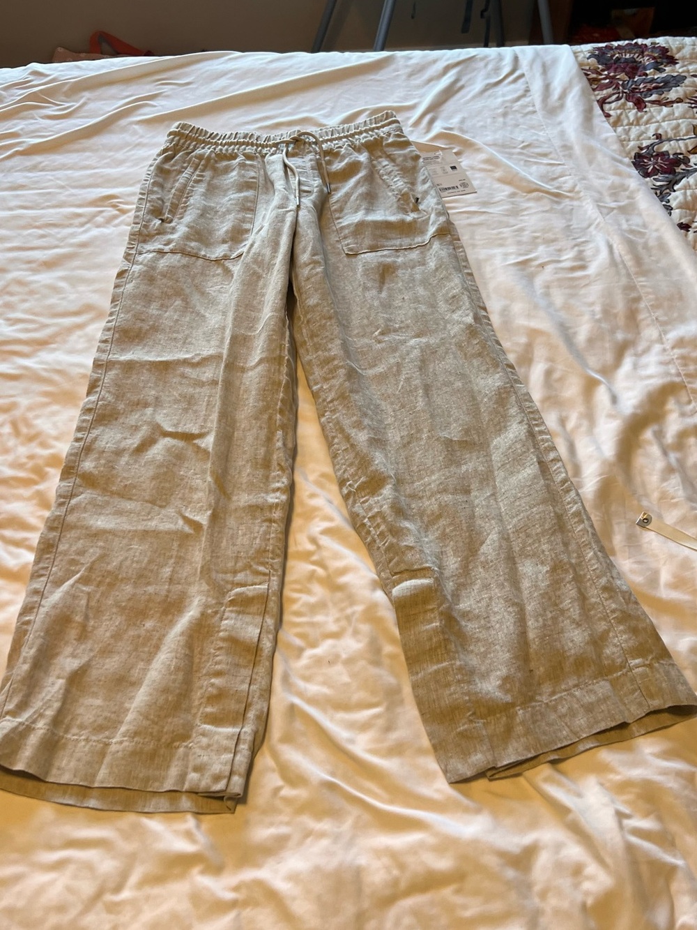 Athleta Light Beige Wide-Leg Linen-Blend Pants Women’s size XS